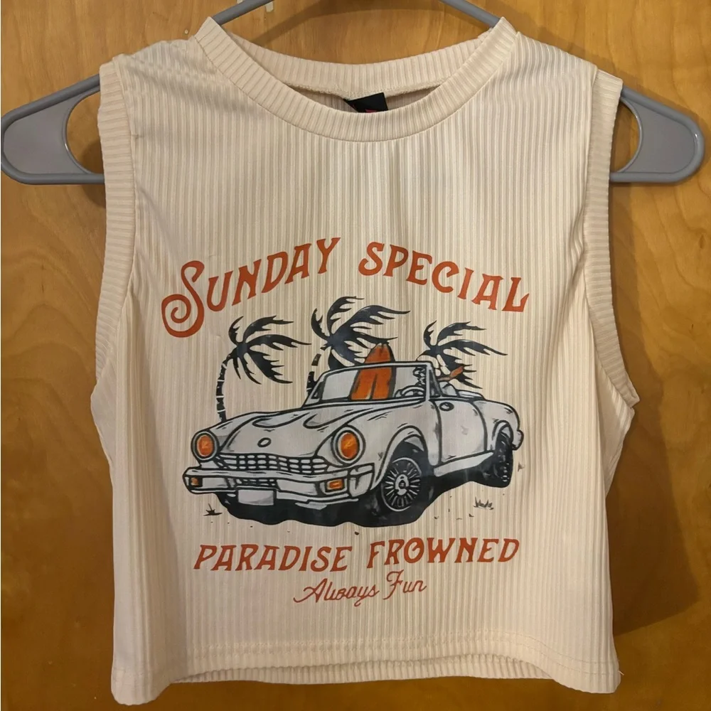 ROMWE Cream Crop Top with Graphic Print - Picture 2 of 2